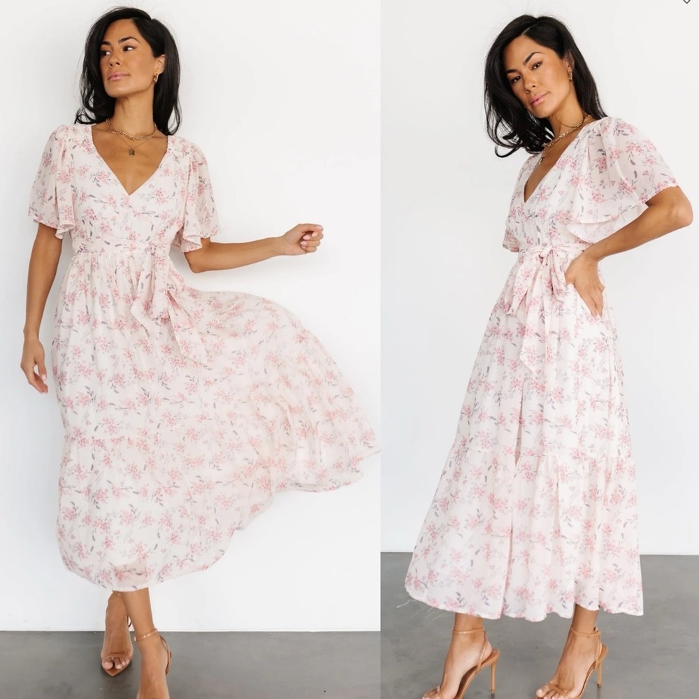 Baltic Born Floral Midi Dress in White and Pink